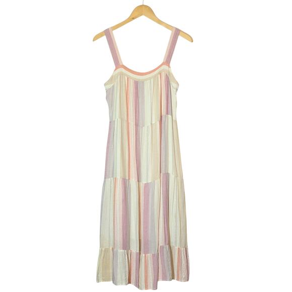 Rails Amaya Tiered Midi Dress Juliette Stripe Sleeveless Pastel Rainbow Boho S - Picture 16 of 16